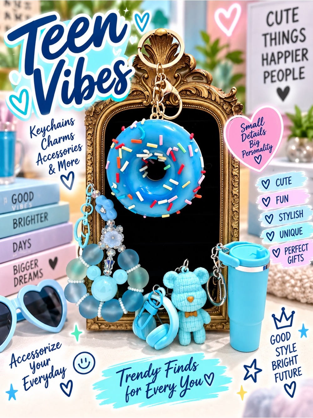 Teen vibes 5 keychain bag charm set